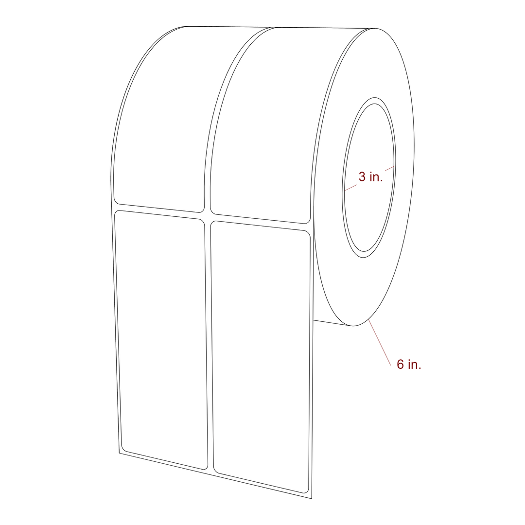 2 Inch x 5 Inch Rectangle Inkjet Label Roll - 3 Inch Core - 6 Inch Roll OD - 2Up - 3D Perspective