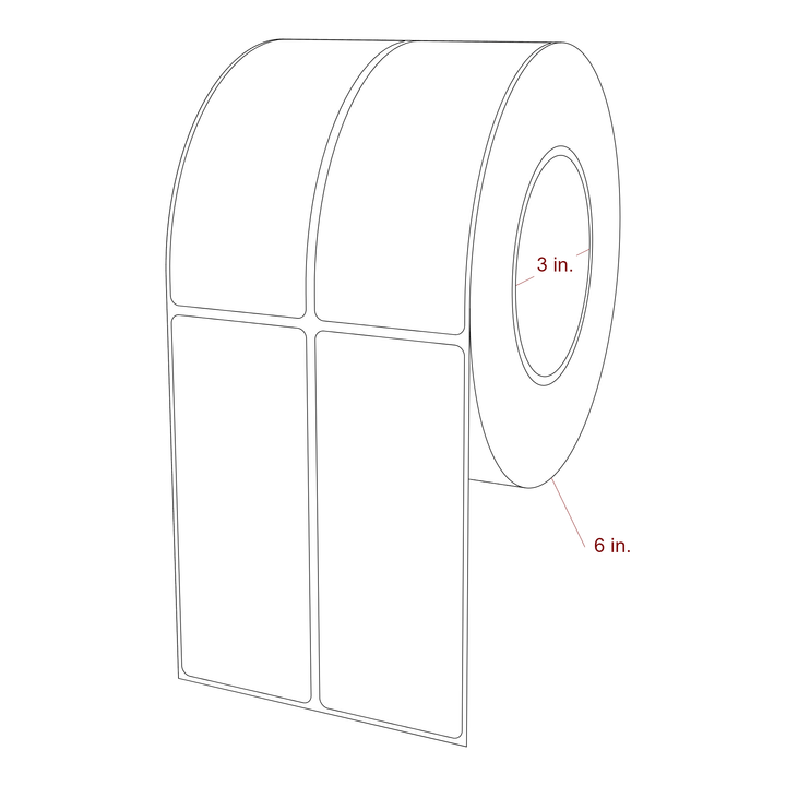2 Inch x 5 Inch Rectangle Inkjet Label Roll - 3 Inch Core - 6 Inch Roll OD - 2Up - 3D Perspective