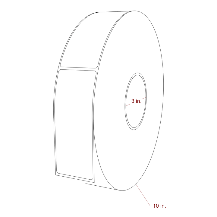 2 Inch x 5 Inch Rectangle Inkjet Label Roll - 3 Inch Core - 10 Inch Roll OD - 3D Perspective