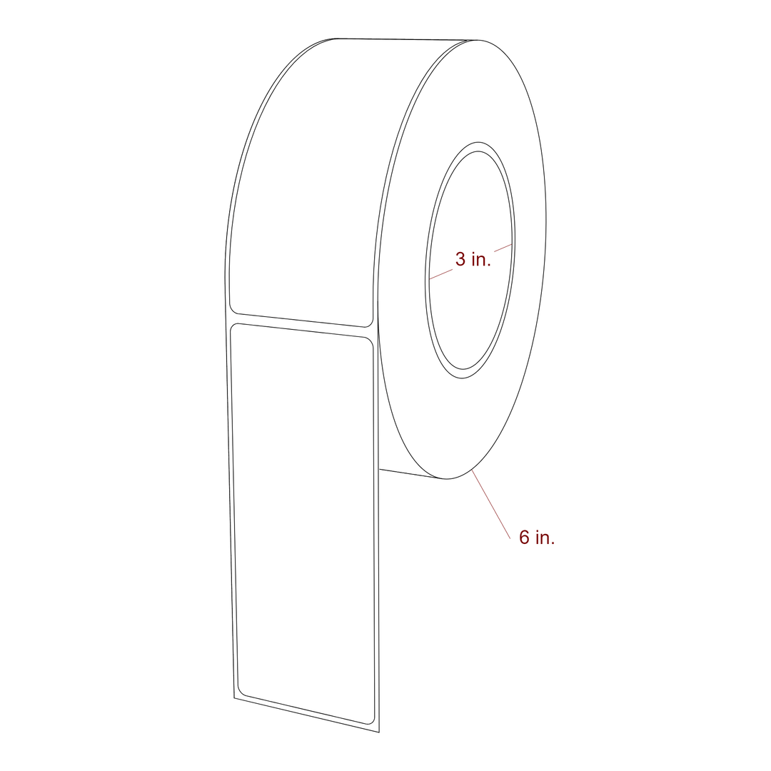 2 Inch x 5 Inch Rectangle Inkjet Label Roll - 3 Inch Core - 6 Inch Roll OD - 3D Perspective