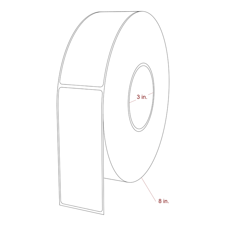 2 Inch x 5 Inch Rectangle Inkjet Label Roll - 3 Inch Core - 8 Inch Roll OD - 3D Perspective