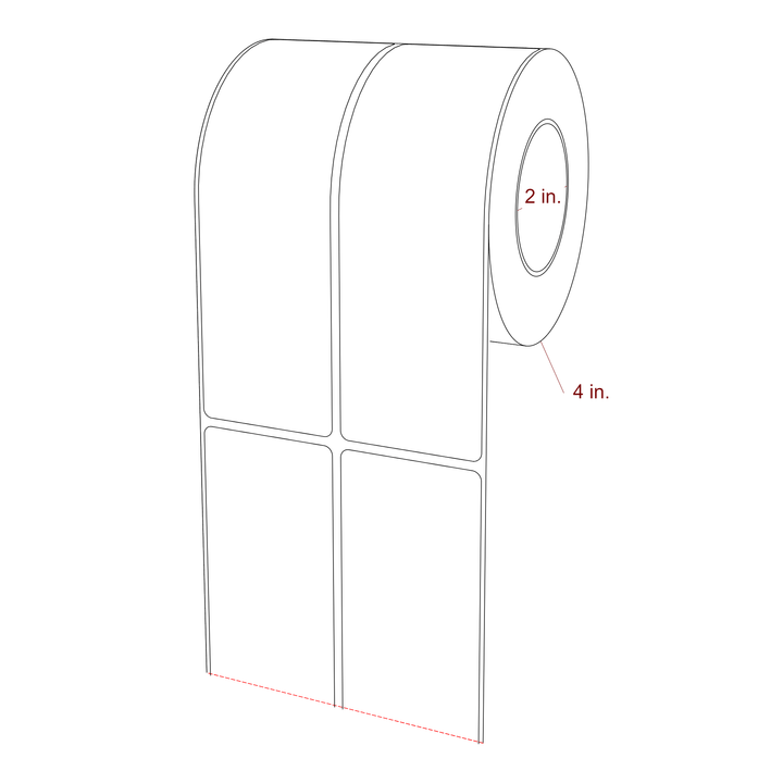 2 Inch x 6.25 Inch Rectangle Inkjet Label Roll - 2 Inch Core - 4 Inch Roll OD - 2Up - 3D Perspective