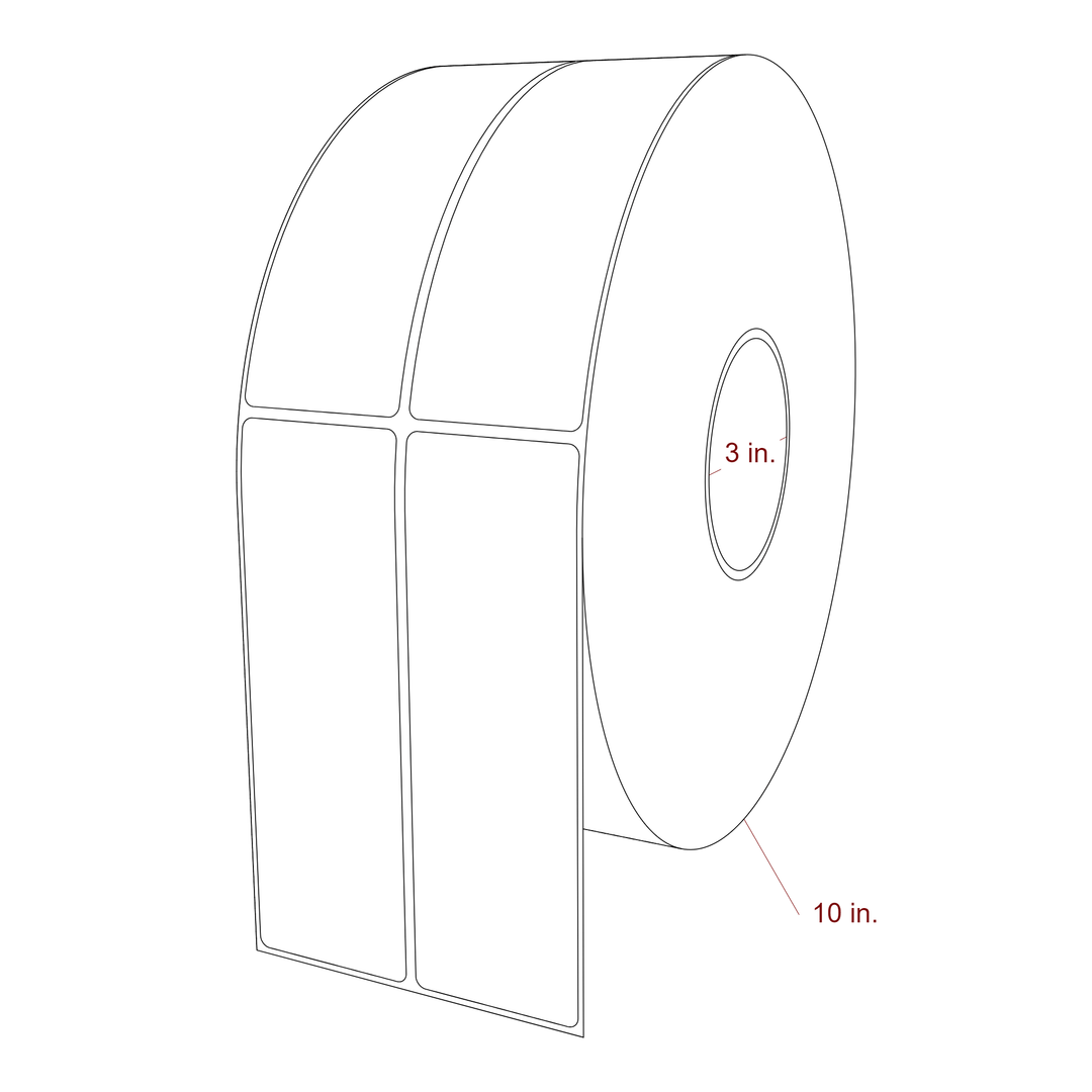 2 Inch x 6.25 Inch Rectangle Inkjet Label Roll - 3 Inch Core - 10 Inch Roll OD - 2Up - 3D Perspective