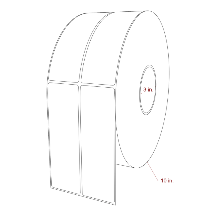 2 Inch x 6.25 Inch Rectangle Inkjet Label Roll - 3 Inch Core - 10 Inch Roll OD - 2Up - 3D Perspective