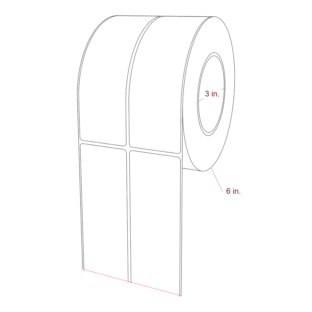 2 Inch x 6.25 Inch Rectangle Inkjet Label Roll - 3 Inch Core - 6 Inch Roll OD - 2Up - 3D Perspective