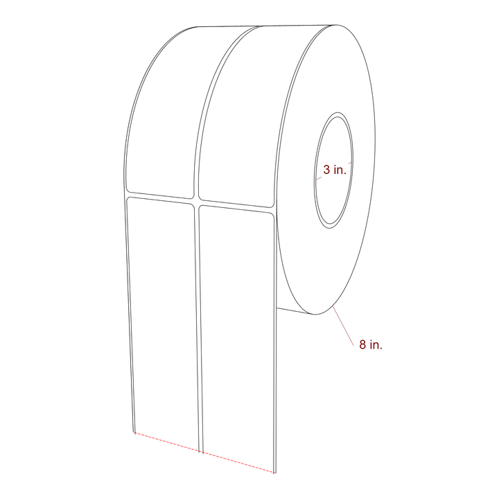 2 Inch x 6.25 Inch Rectangle Inkjet Label Roll - 3 Inch Core - 8 Inch Roll OD - 2Up - 3D Perspective