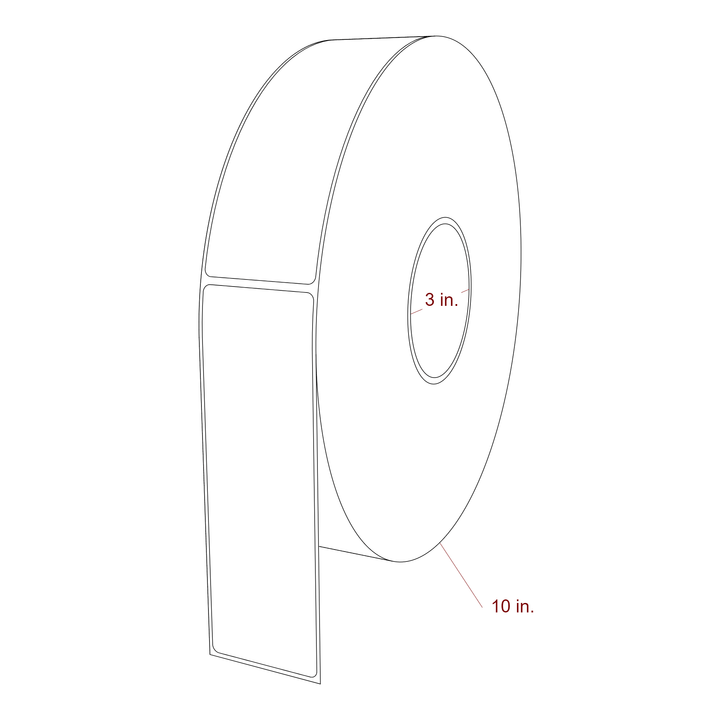 2 Inch x 6.25 Inch Rectangle Inkjet Label Roll - 3 Inch Core - 10 Inch Roll OD - 3D Perspective