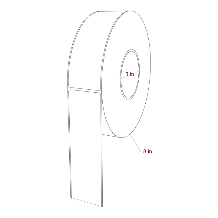 2 Inch x 6.25 Inch Rectangle Inkjet Label Roll - 3 Inch Core - 8 Inch Roll OD - 3D Perspective