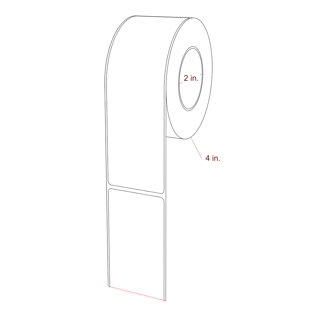 2 Inch x 6.5 Inch Rectangle Inkjet Label Roll - 2 Inch Core - 4 Inch Roll OD - 3D Perspective