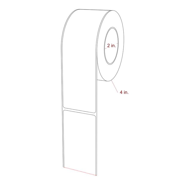 2 Inch x 6.5 Inch Rectangle Inkjet Label Roll - 2 Inch Core - 4 Inch Roll OD - 3D Perspective