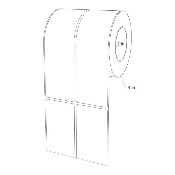 2 Inch x 6.5 Inch Rectangle Inkjet Label Roll - 2 Inch Core - 4 Inch Roll OD - 2Up - 3D Perspective