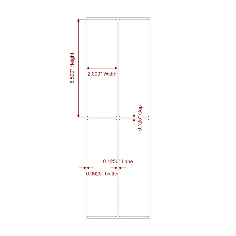 2" x 6.5" Inkjet Label Rolls | 2-Up | Fits Epson ColorWorks, VIPColor & Primera - Label Diagram