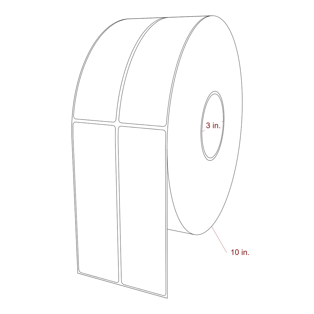 2 Inch x 6.5 Inch Rectangle Inkjet Label Roll - 3 Inch Core - 10 Inch Roll OD - 2Up - 3D Perspective