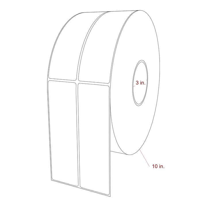 2 Inch x 6.5 Inch Rectangle Inkjet Label Roll - 3 Inch Core - 10 Inch Roll OD - 2Up - 3D Perspective