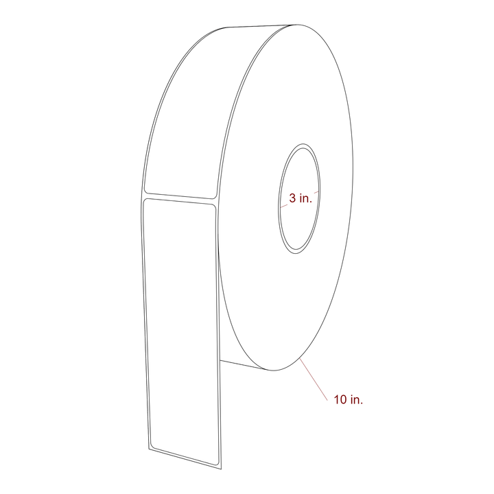 2 Inch x 6.5 Inch Rectangle Inkjet Label Roll - 3 Inch Core - 10 Inch Roll OD - 3D Perspective