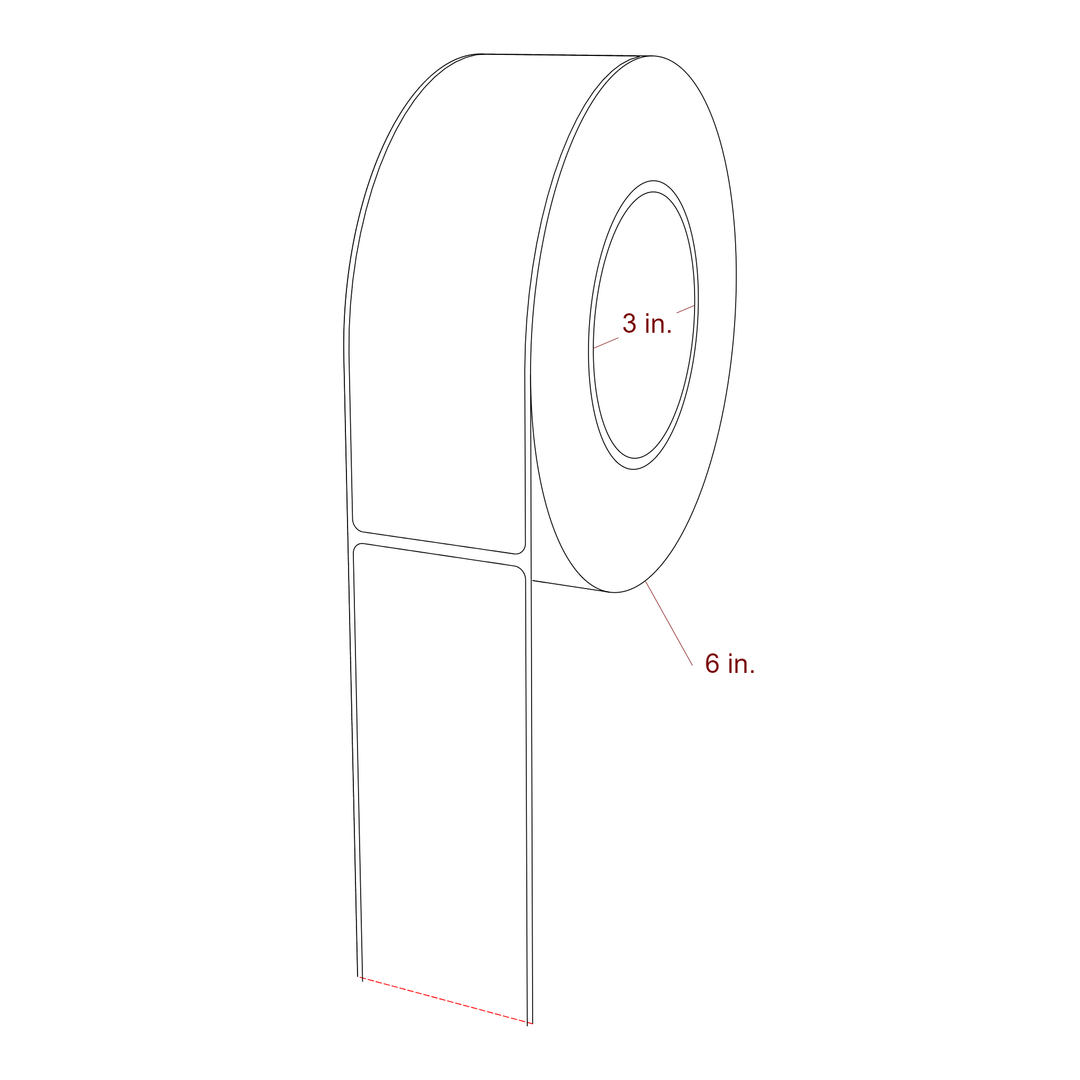 2 Inch x 6.5 Inch Rectangle Inkjet Label Roll - 3 Inch Core - 6 Inch Roll OD - 3D Perspective