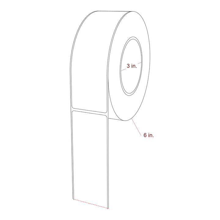 2 Inch x 6.5 Inch Rectangle Inkjet Label Roll - 3 Inch Core - 6 Inch Roll OD - 3D Perspective