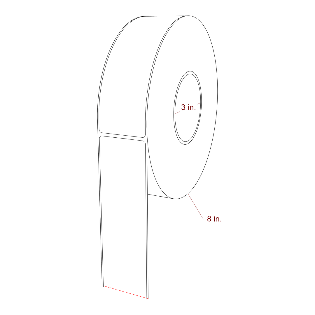 2 Inch x 6.5 Inch Rectangle Inkjet Label Roll - 3 Inch Core - 8 Inch Roll OD - 3D Perspective