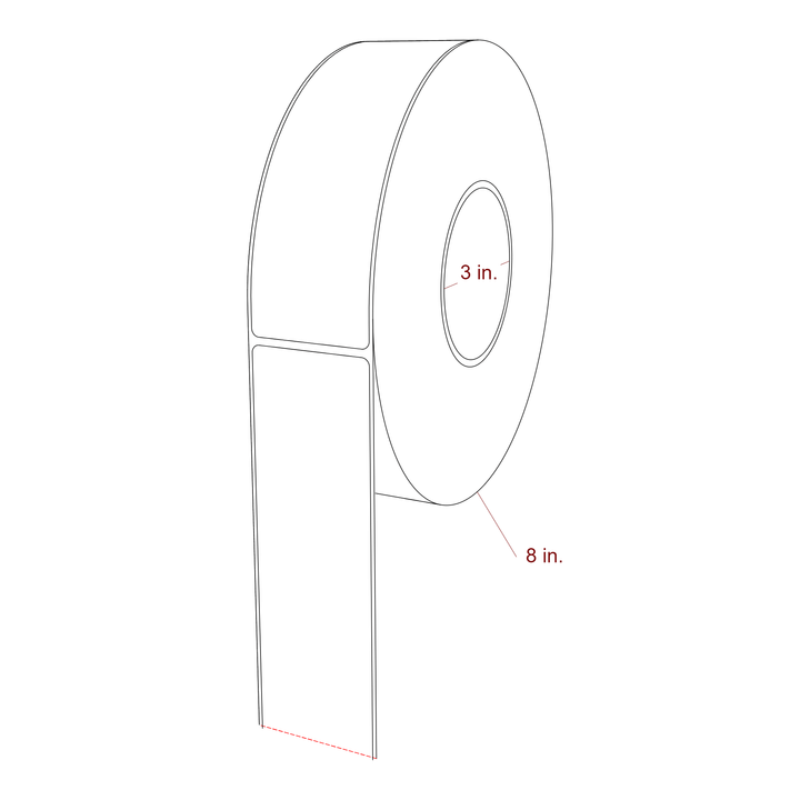 2 Inch x 6.5 Inch Rectangle Inkjet Label Roll - 3 Inch Core - 8 Inch Roll OD - 3D Perspective