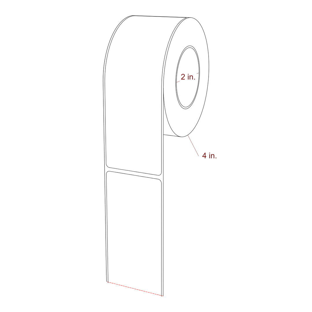 2 Inch x 6 Inch Rectangle Inkjet Label Roll - 2 Inch Core - 4 Inch Roll OD - 3D Perspective