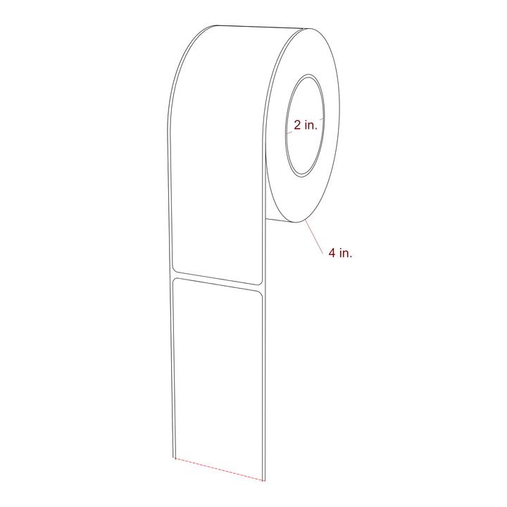 2 Inch x 6 Inch Rectangle Inkjet Label Roll - 2 Inch Core - 4 Inch Roll OD - 3D Perspective
