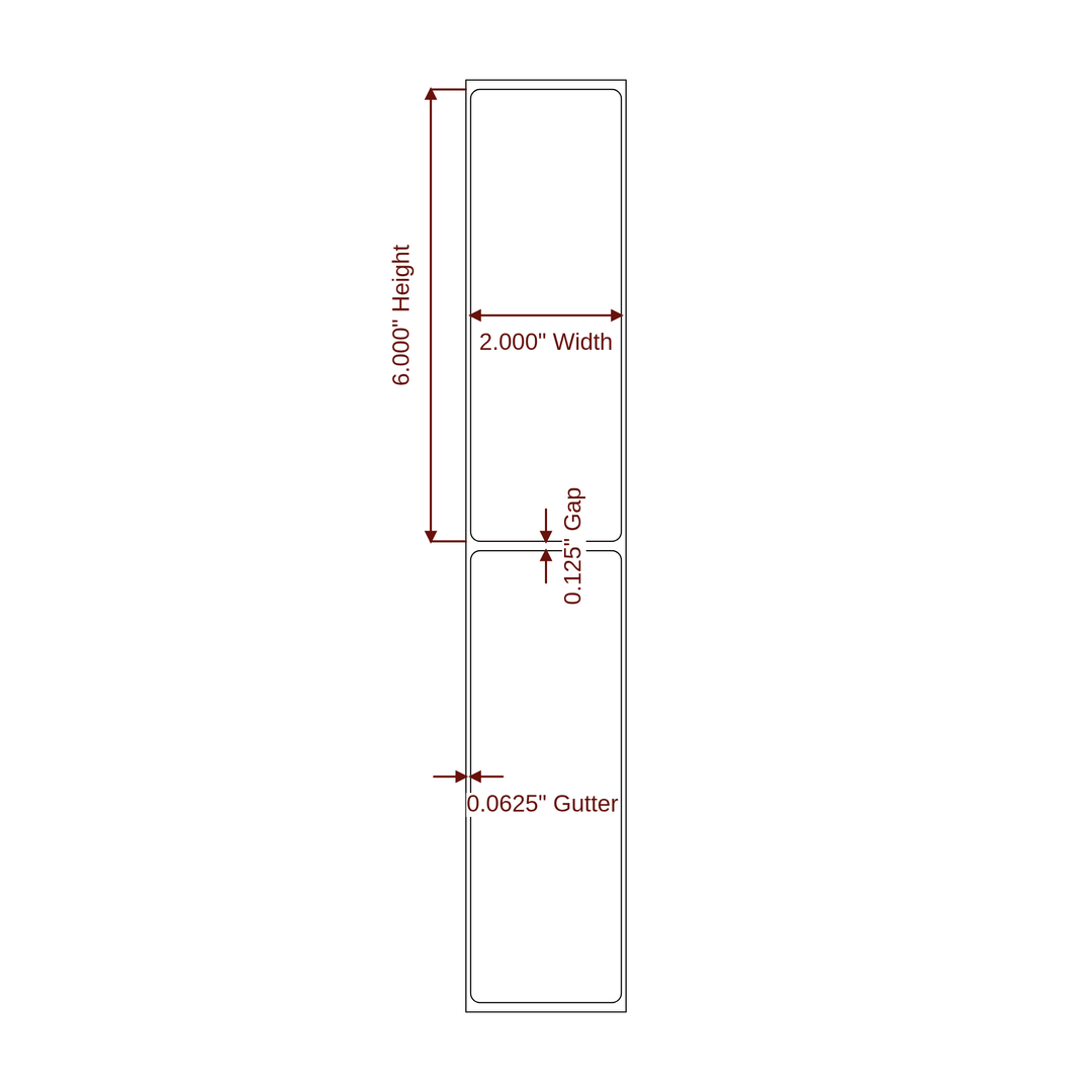 2" x 6" Rectangle Roll for Epson ColorWorks, VIPColor & Primera Printers; 2" x 6" Rectangle Label Diagram