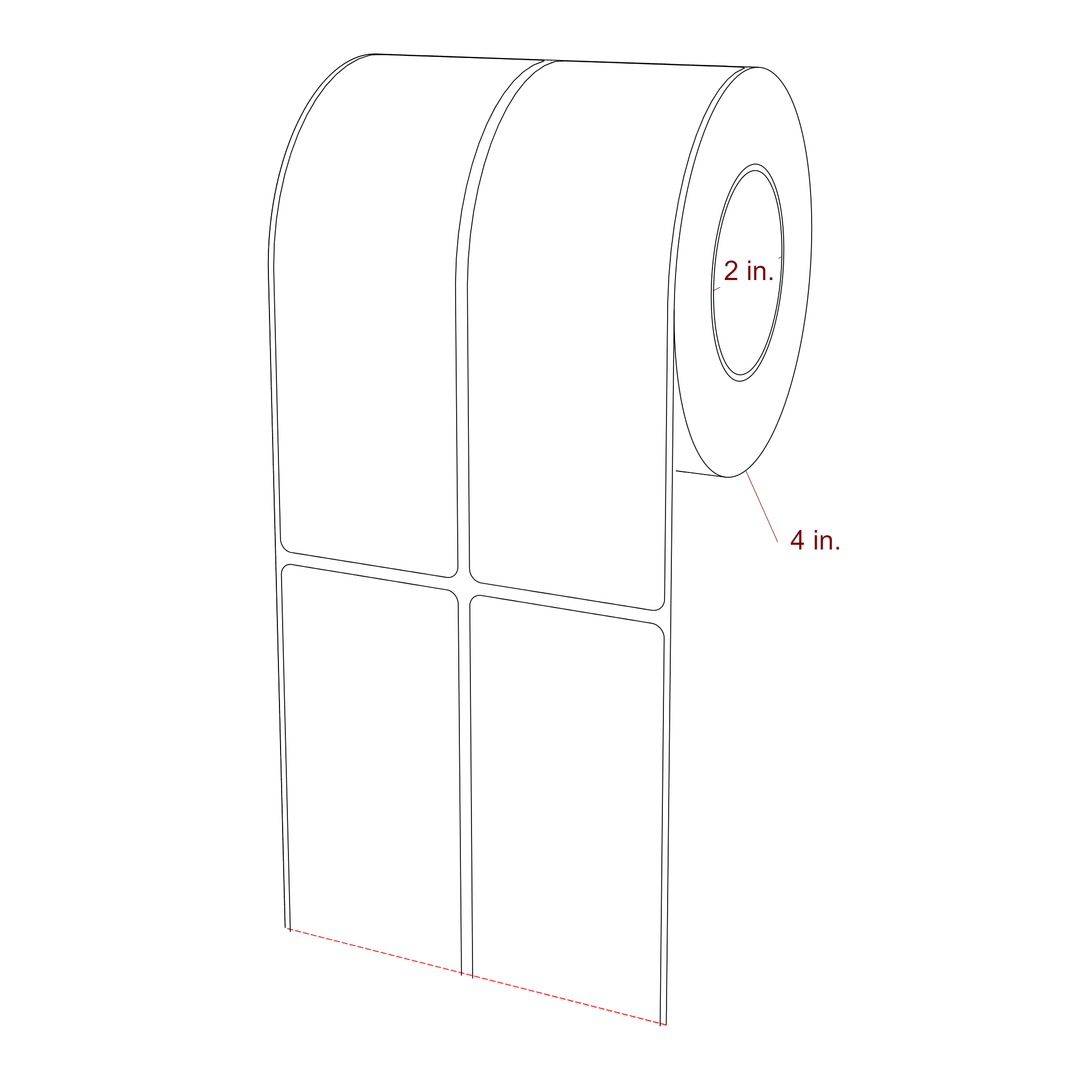 2 Inch x 6 Inch Rectangle Inkjet Label Roll - 2 Inch Core - 4 Inch Roll OD - 2Up - 3D Perspective
