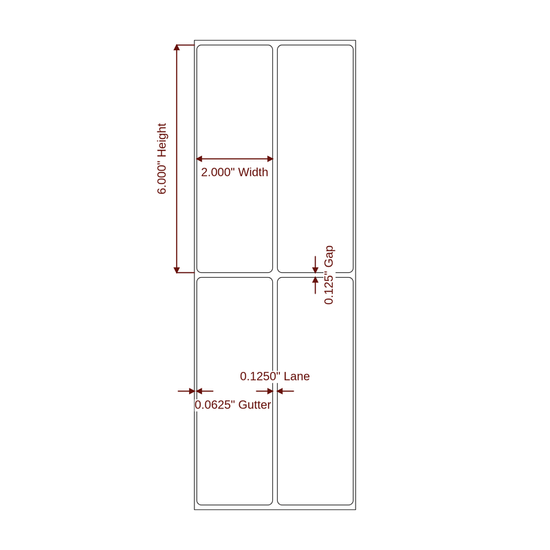 2" x 6" Inkjet Label Rolls | 2-Up | Fits Epson ColorWorks, VIPColor & Primera - Label Diagram
