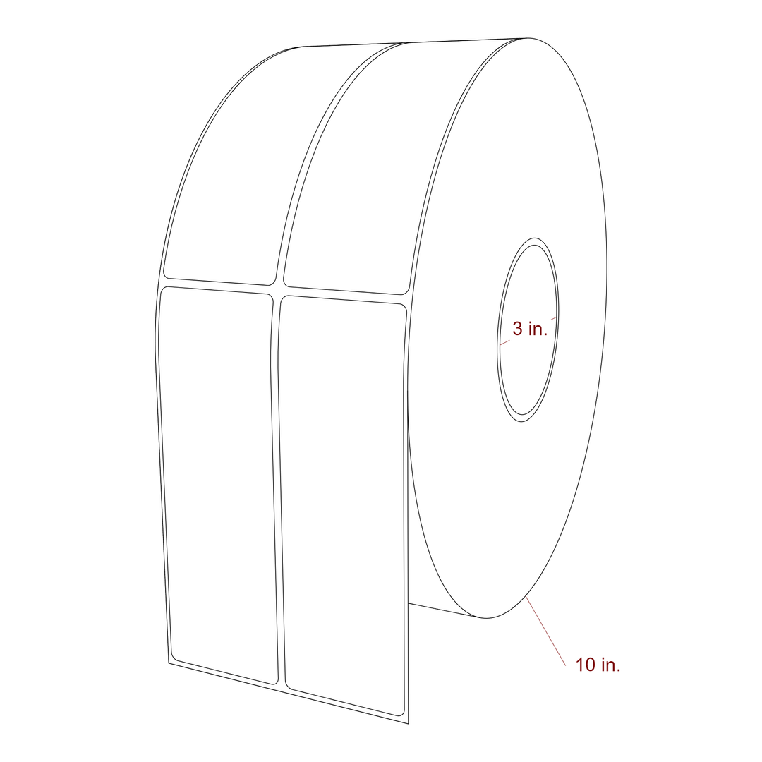 2 Inch x 6 Inch Rectangle Inkjet Label Roll - 3 Inch Core - 10 Inch Roll OD - 2Up - 3D Perspective