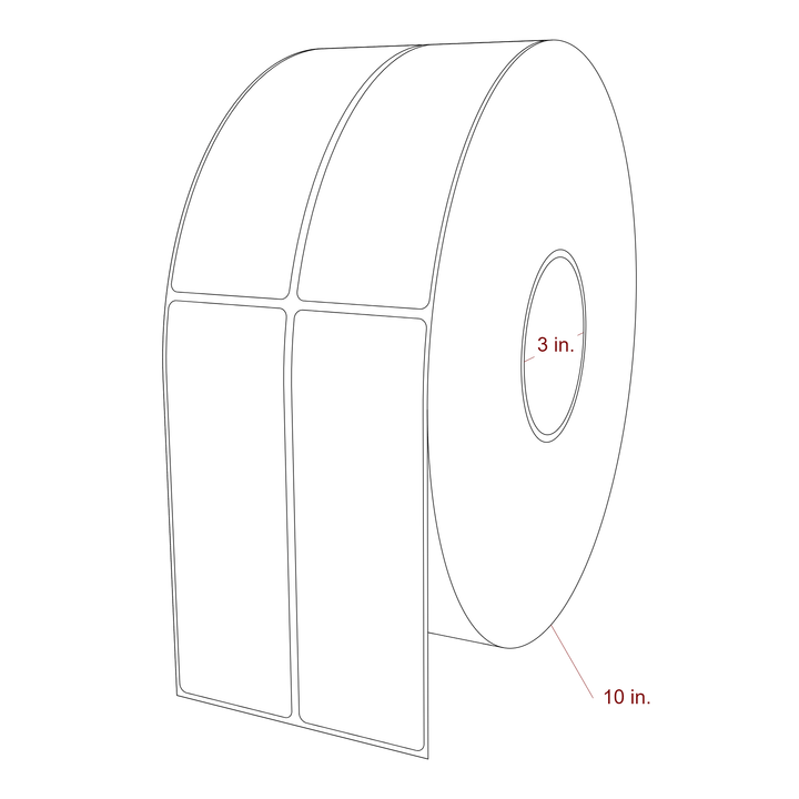 2 Inch x 6 Inch Rectangle Inkjet Label Roll - 3 Inch Core - 10 Inch Roll OD - 2Up - 3D Perspective