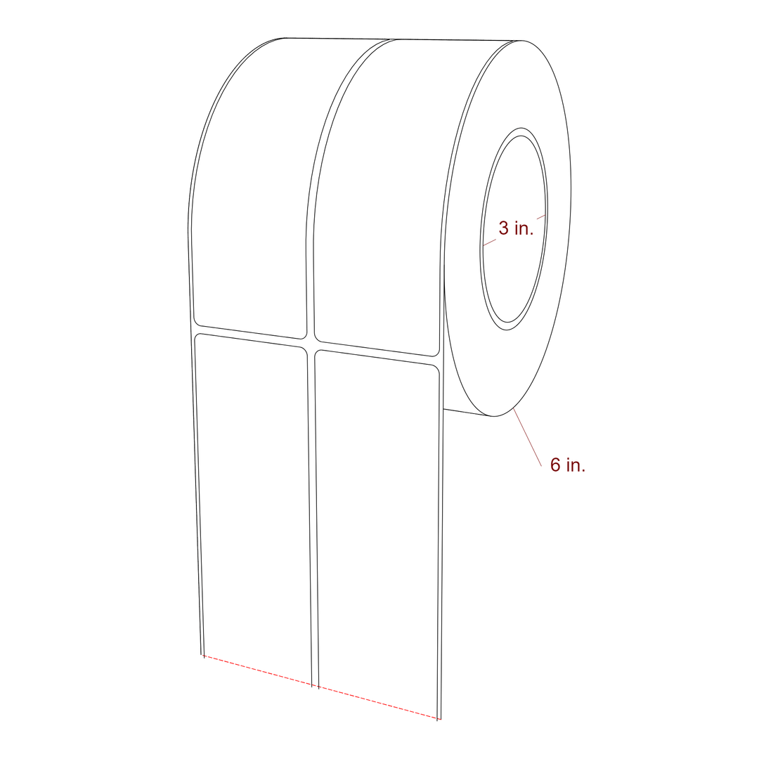 2 Inch x 6 Inch Rectangle Inkjet Label Roll - 3 Inch Core - 6 Inch Roll OD - 2Up - 3D Perspective