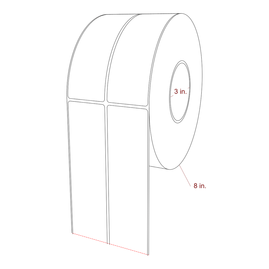 2 Inch x 6 Inch Rectangle Inkjet Label Roll - 3 Inch Core - 8 Inch Roll OD - 2Up - 3D Perspective