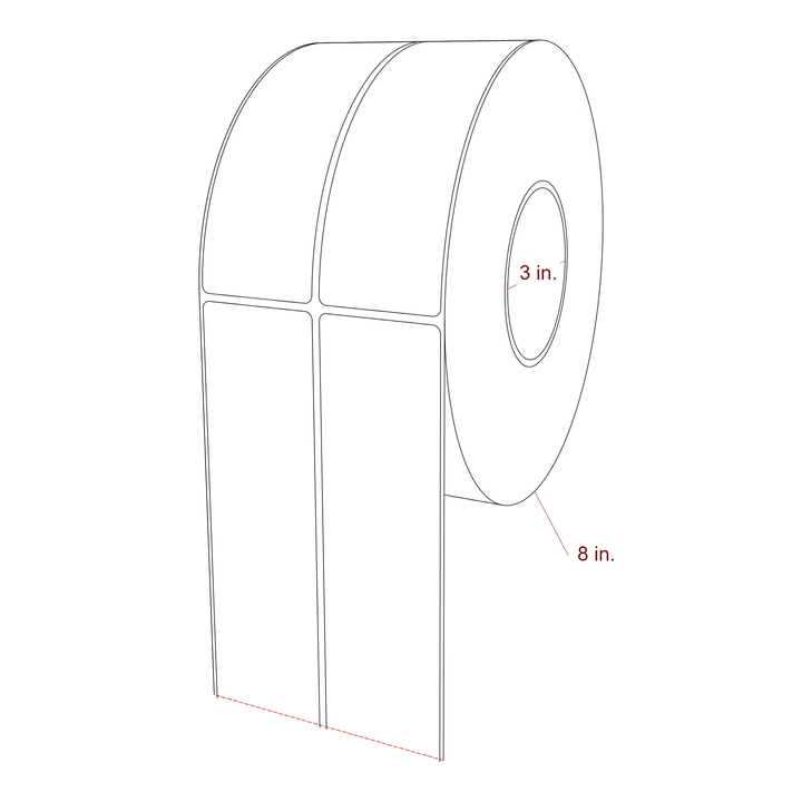 2 Inch x 6 Inch Rectangle Inkjet Label Roll - 3 Inch Core - 8 Inch Roll OD - 2Up - 3D Perspective