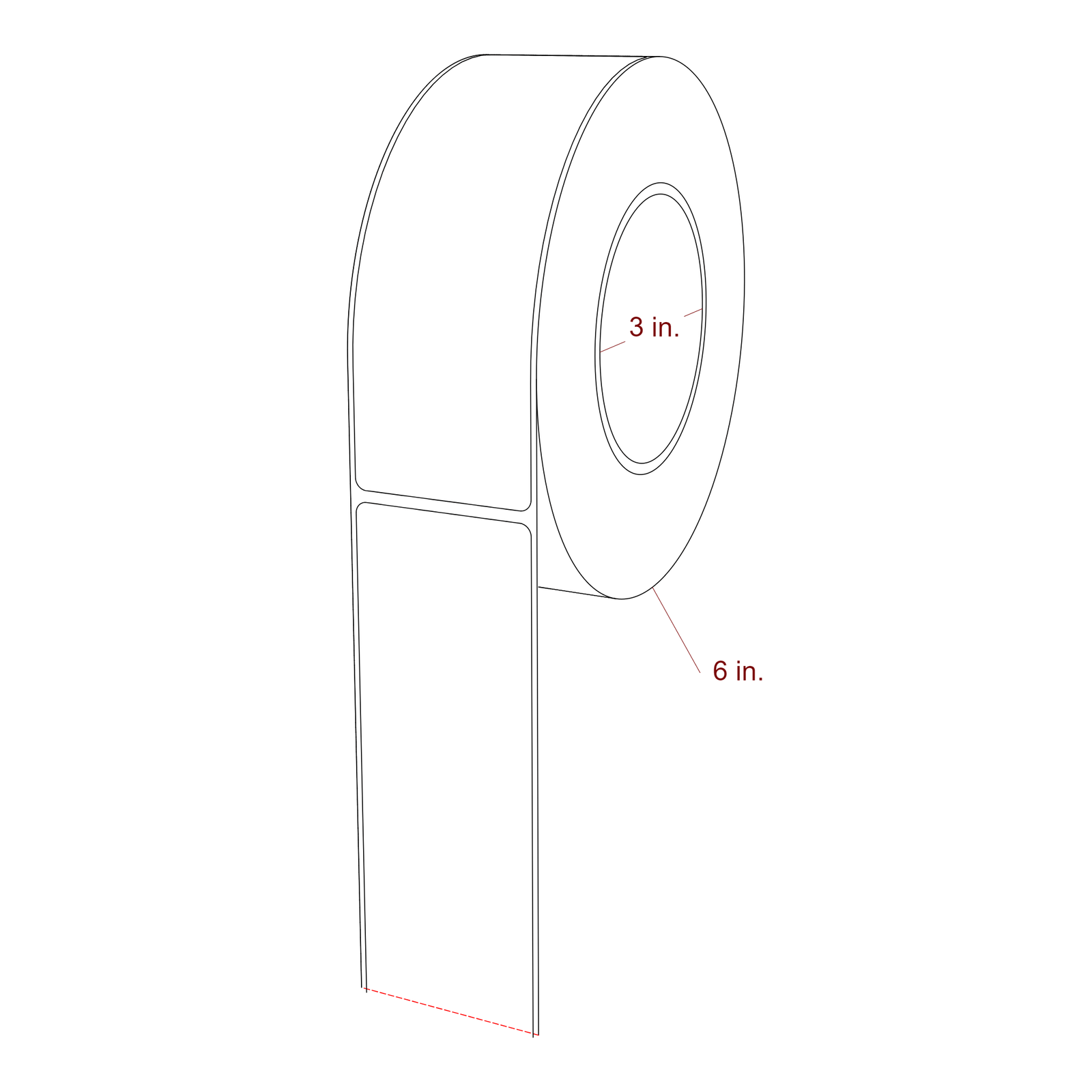 2 Inch x 6 Inch Rectangle Inkjet Label Roll - 3 Inch Core - 6 Inch Roll OD - 3D Perspective