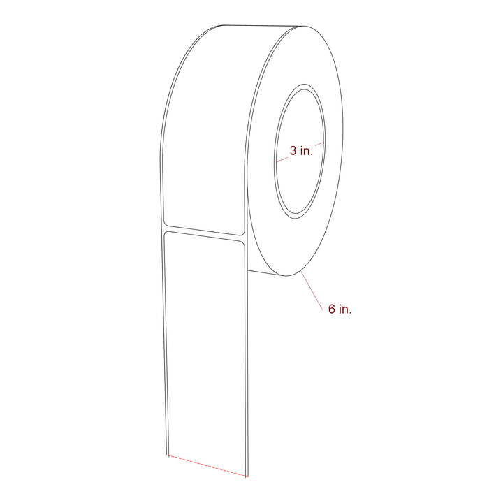 2 Inch x 6 Inch Rectangle Inkjet Label Roll - 3 Inch Core - 6 Inch Roll OD - 3D Perspective