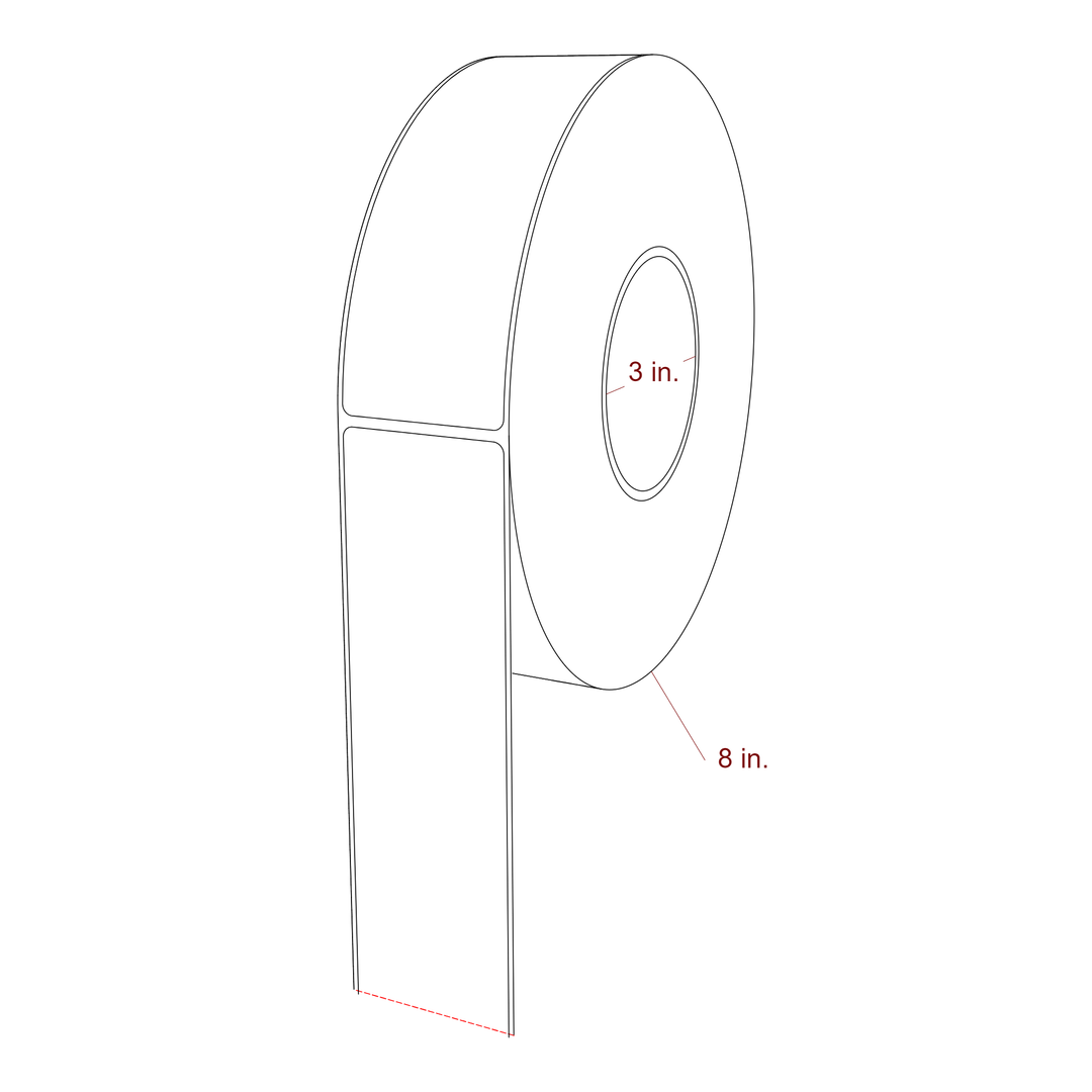 2 Inch x 6 Inch Rectangle Inkjet Label Roll - 3 Inch Core - 8 Inch Roll OD - 3D Perspective