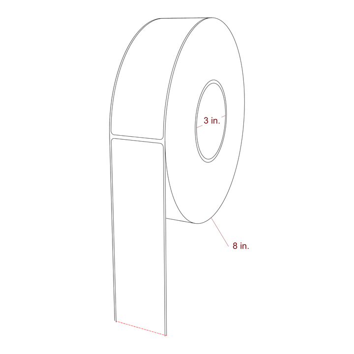 2 Inch x 6 Inch Rectangle Inkjet Label Roll - 3 Inch Core - 8 Inch Roll OD - 3D Perspective