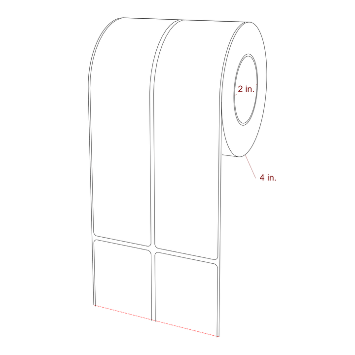 2 Inch x 7.75 Inch Rectangle Inkjet Label Roll - 2 Inch Core - 4 Inch Roll OD - 2Up - 3D Perspective