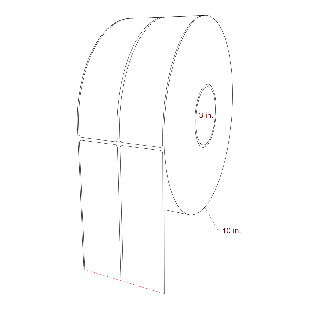 2 Inch x 7.75 Inch Rectangle Inkjet Label Roll - 3 Inch Core - 10 Inch Roll OD - 2Up - 3D Perspective