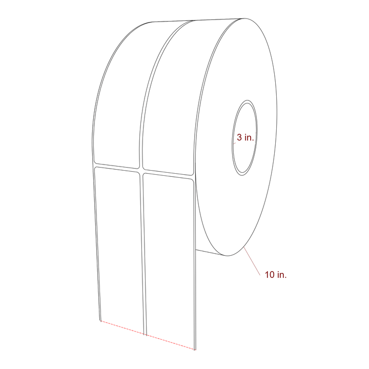 2 Inch x 7.75 Inch Rectangle Inkjet Label Roll - 3 Inch Core - 10 Inch Roll OD - 2Up - 3D Perspective
