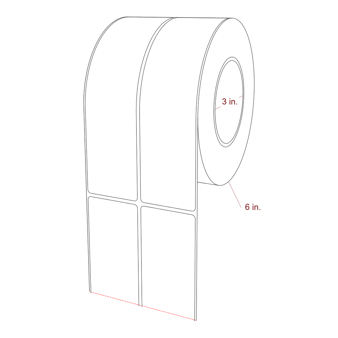 2 Inch x 7.75 Inch Rectangle Inkjet Label Roll - 3 Inch Core - 6 Inch Roll OD - 2Up - 3D Perspective
