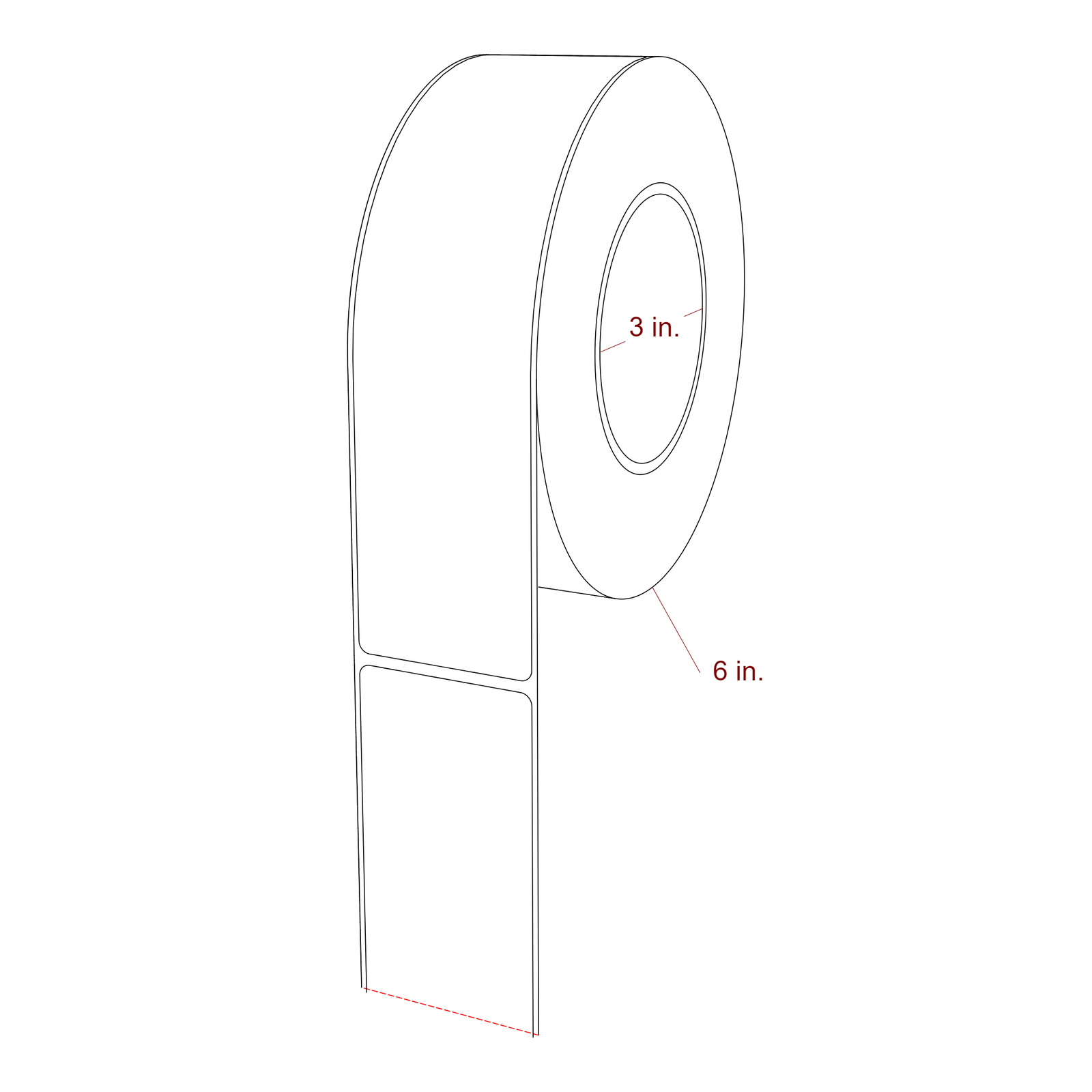 2 Inch x 7.75 Inch Rectangle Inkjet Label Roll - 3 Inch Core - 6 Inch Roll OD - 3D Perspective