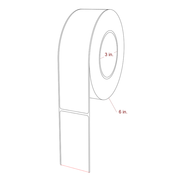 2 Inch x 7.75 Inch Rectangle Inkjet Label Roll - 3 Inch Core - 6 Inch Roll OD - 3D Perspective