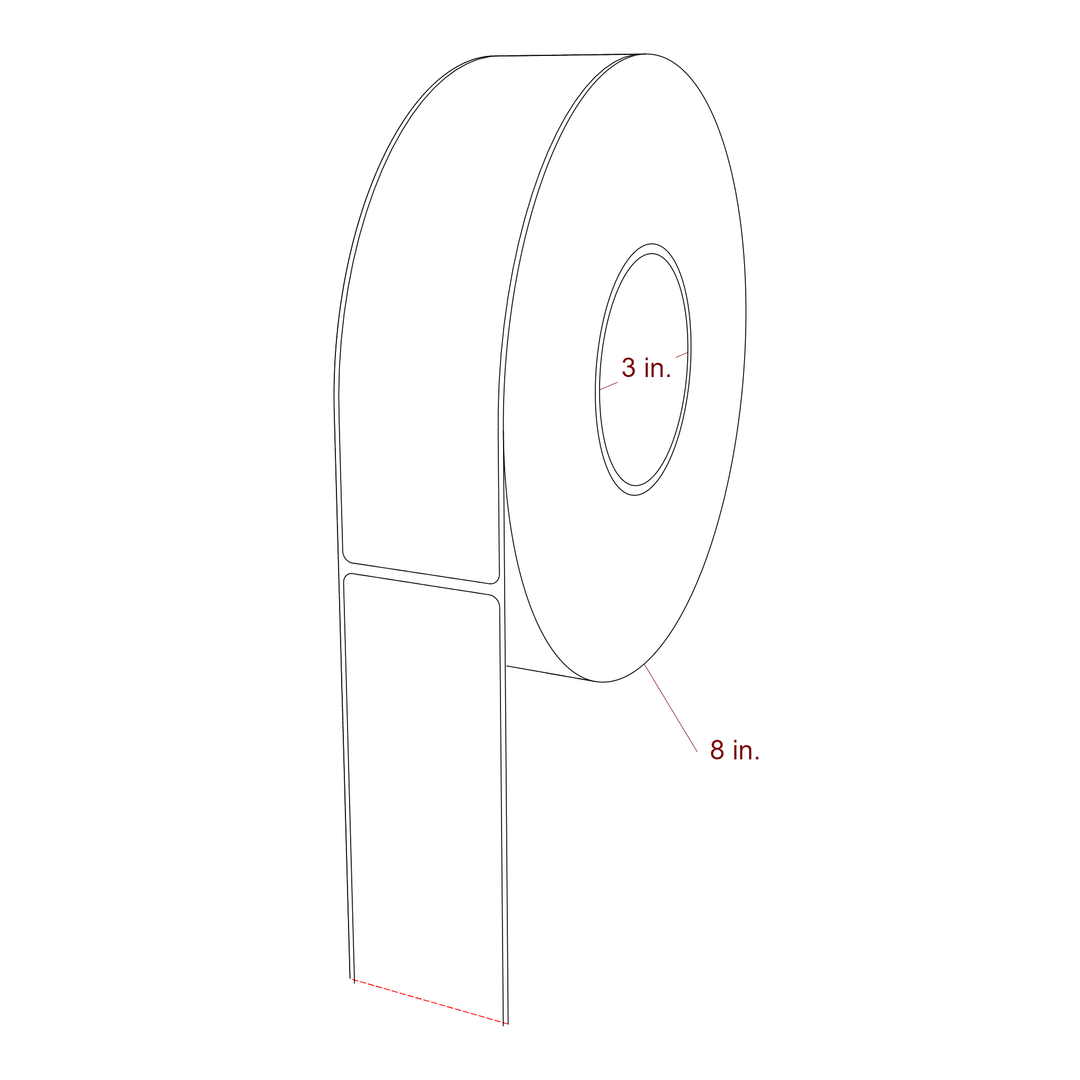 2 Inch x 7.75 Inch Rectangle Inkjet Label Roll - 3 Inch Core - 8 Inch Roll OD - 3D Perspective