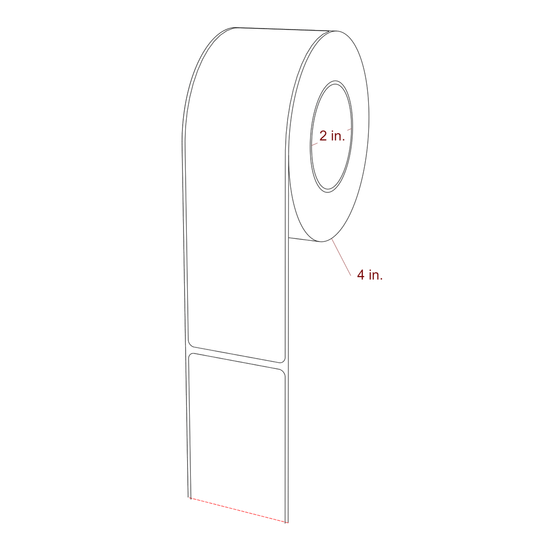 2 Inch x 7 Inch Rectangle Inkjet Label Roll - 2 Inch Core - 4 Inch Roll OD - 3D Perspective