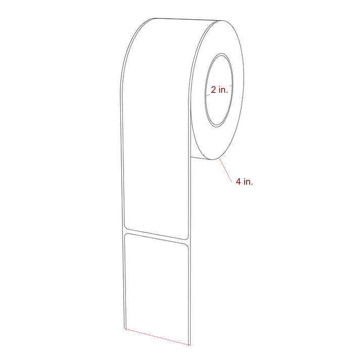 2 Inch x 7 Inch Rectangle Inkjet Label Roll - 2 Inch Core - 4 Inch Roll OD - 3D Perspective