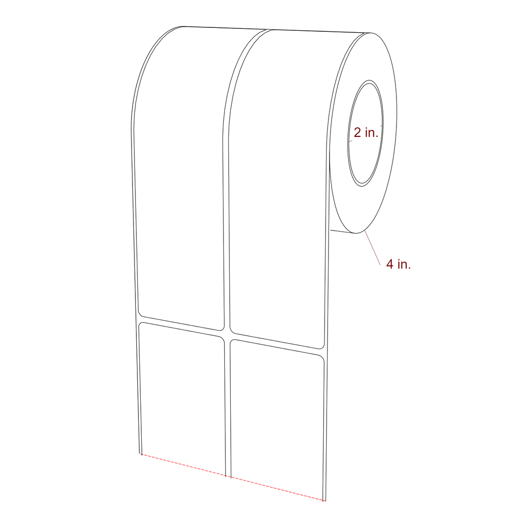 2 Inch x 7 Inch Rectangle Inkjet Label Roll - 2 Inch Core - 4 Inch Roll OD - 2Up - 3D Perspective