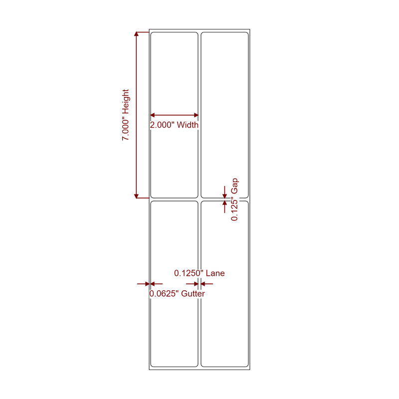 2" x 7" Inkjet Label Rolls | 2-Up | Fits Epson ColorWorks, VIPColor & Primera - Label Diagram
