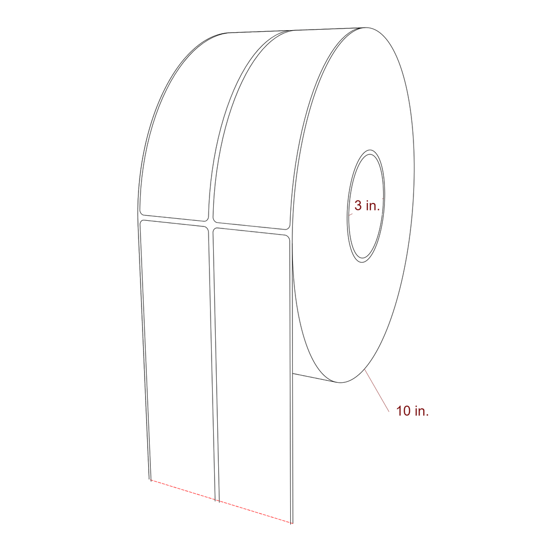 2 Inch x 7 Inch Rectangle Inkjet Label Roll - 3 Inch Core - 10 Inch Roll OD - 2Up - 3D Perspective