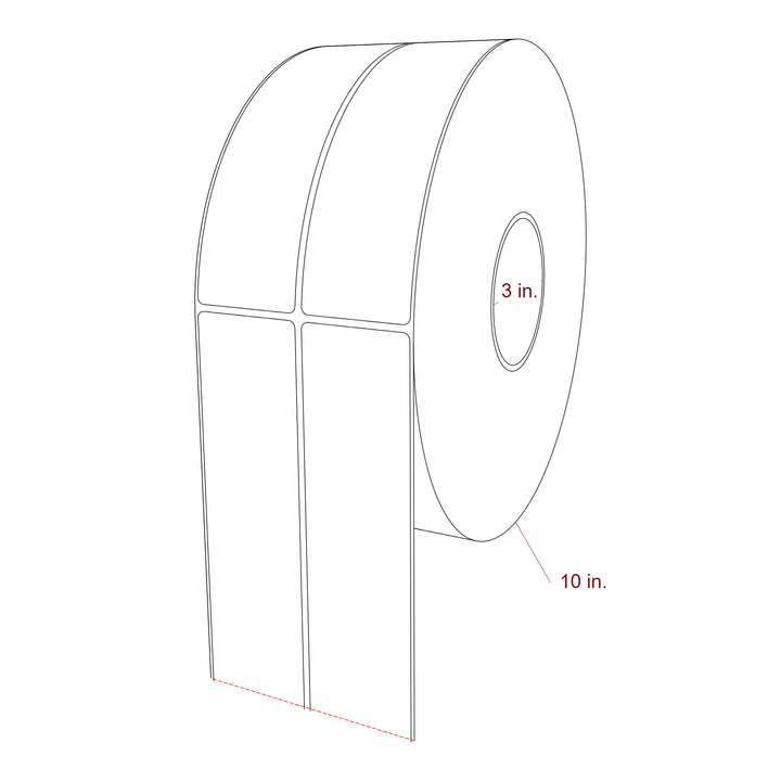 2 Inch x 7 Inch Rectangle Inkjet Label Roll - 3 Inch Core - 10 Inch Roll OD - 2Up - 3D Perspective